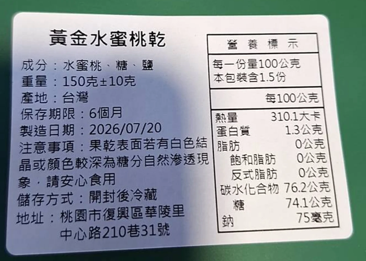 包裝背面完整標示